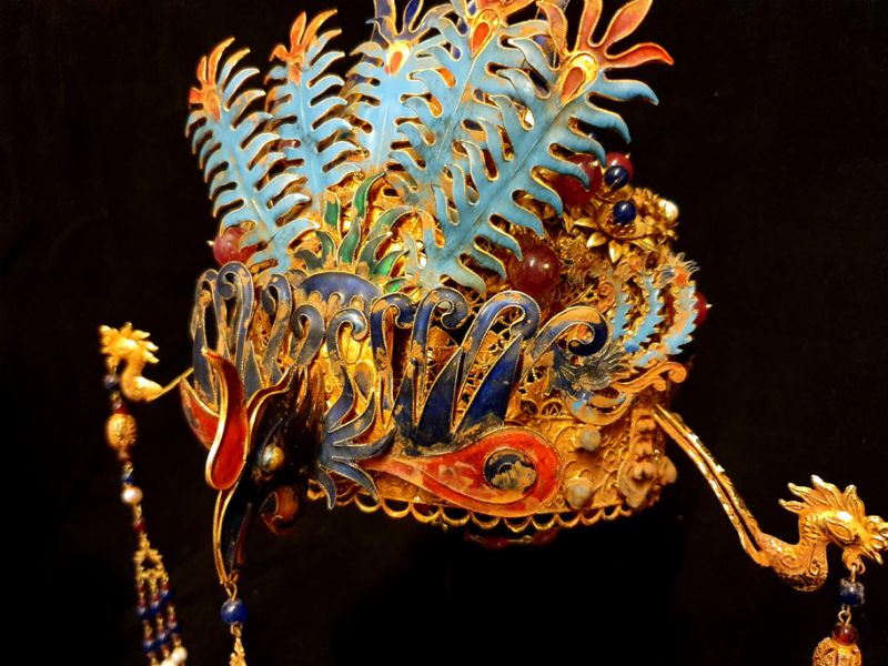 Alter goldener Theatre Kappe - Kaiser und Kaiserin - Der blaue Phönix - Qing-Kaiserin 2