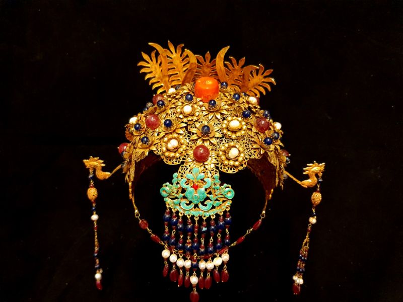 Alter goldener Theatre Kappe - Kaiser und Kaiserin - Der blaue Phönix - Qing-Kaiserin 3
