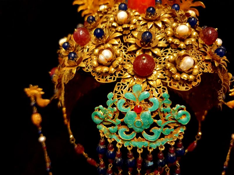 Alter goldener Theatre Kappe - Kaiser und Kaiserin - Der blaue Phönix - Qing-Kaiserin 4
