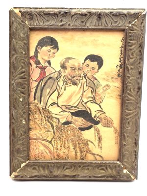 Alter kleiner chinesischer Holzrahmen - Gemälde - Der alte Mann und die Kinder