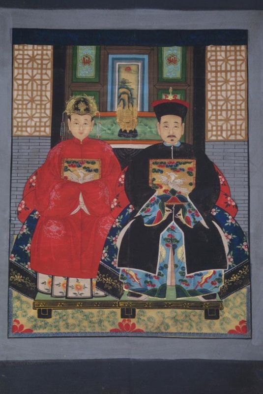 Ancestors and Dignitaries family 2 people Qing 1