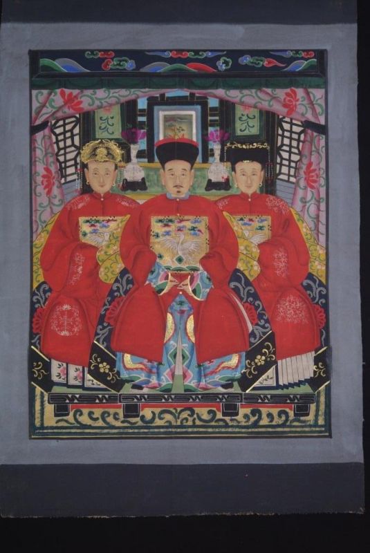 Ancestors and Dignitaries family 3 people Qing 1