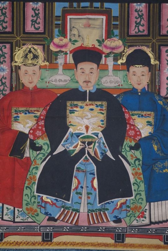 Ancestors and Dignitaries family 3 people Qing 2