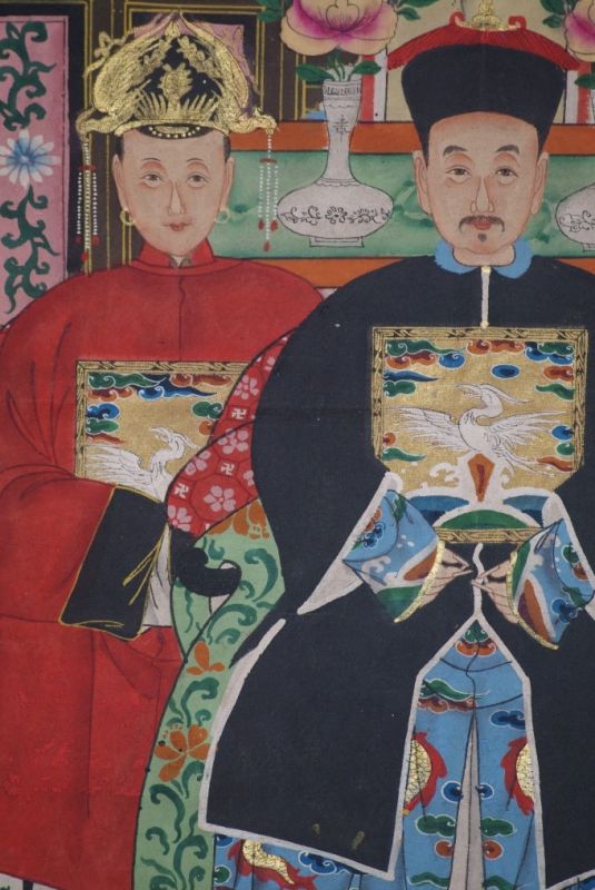 Ancestors and Dignitaries family 3 people Qing 3