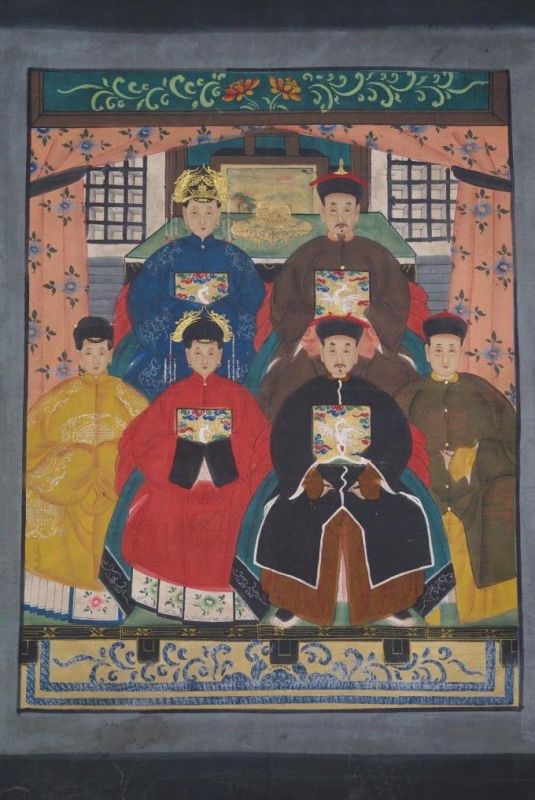 Ancestors and Dignitaries family 6 people Qing 1