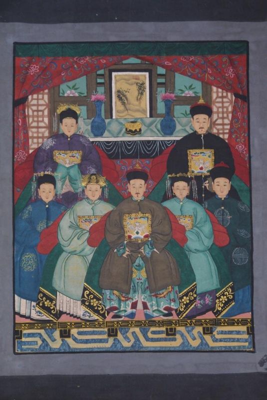 Ancestors and Dignitaries family 7 people Qing 1