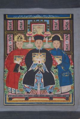 Ancestros y Dignitarios Chinos 3 Personas Dinastía Qing