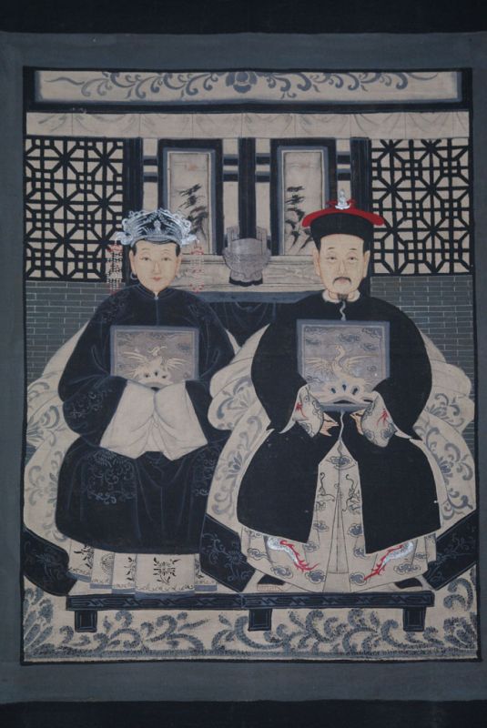 Ancêtres Chinois moderne sur toile Dynastie Qing 2 personnes