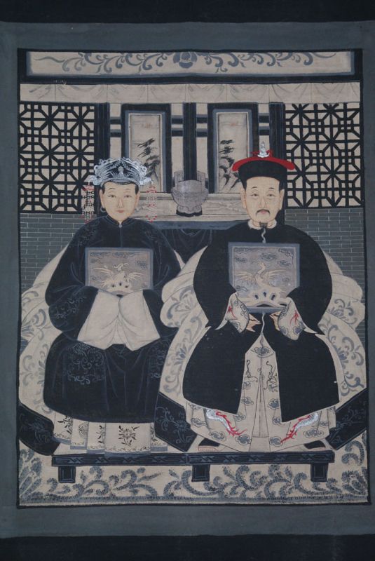 Ancêtres Chinois moderne sur toile Dynastie Qing 2 personnes 2