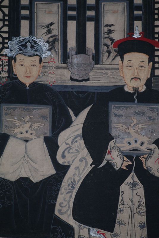 Ancêtres Chinois moderne sur toile Dynastie Qing 2 personnes 3