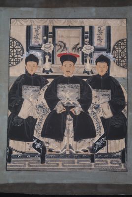 Ancêtres Chinois moderne sur toile Dynastie Qing 3 personnes