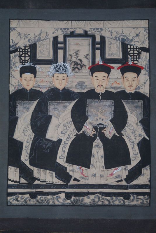 Ancêtres Chinois moderne sur toile Dynastie Qing 4 personnes 1