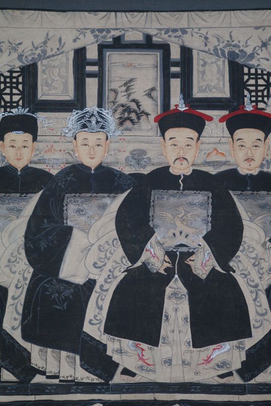 Ancêtres Chinois moderne sur toile Dynastie Qing 4 personnes 2