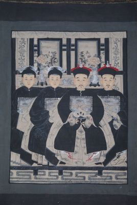 Ancêtres Chinois moderne sur toile Dynastie Qing 4 personnes