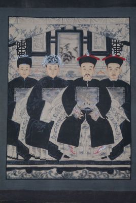 Ancêtres Chinois moderne sur toile Dynastie Qing 4 personnes