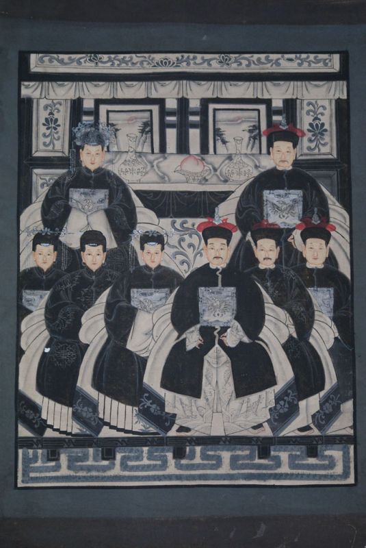 Ancêtres Chinois moderne sur toile Dynastie Qing 8 personnes 1