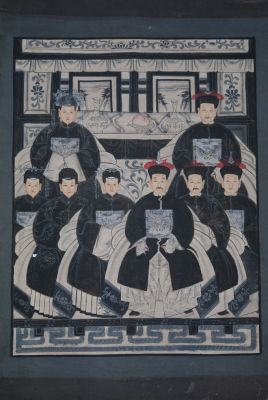 Ancêtres Chinois moderne sur toile Dynastie Qing 8 personnes