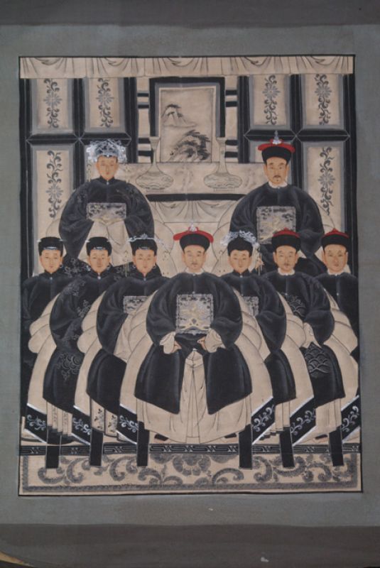 Ancêtres Chinois moderne sur toile Dynastie Qing 9 personnes 1