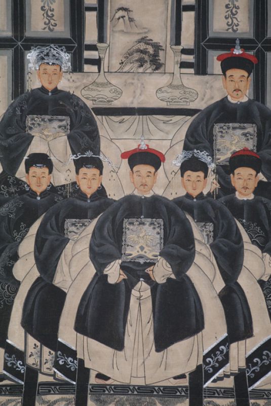 Ancêtres Chinois moderne sur toile Dynastie Qing 9 personnes 2