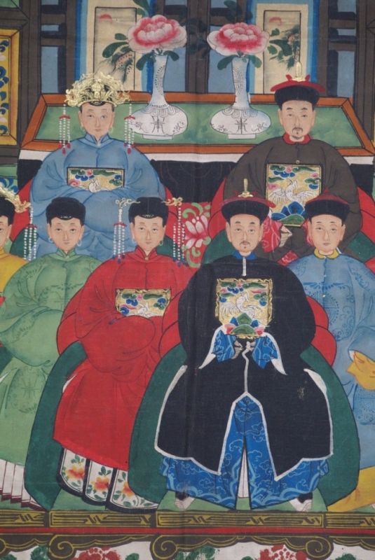 Ancêtres Chinois sur toile Dynastie Qing 8 personnes 2