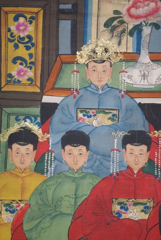 Ancêtres Chinois sur toile Dynastie Qing 8 personnes 3