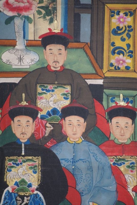 Ancêtres Chinois sur toile Dynastie Qing 8 personnes 4