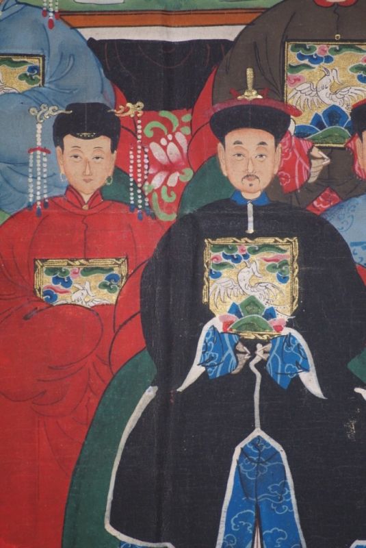Ancêtres Chinois sur toile Dynastie Qing 8 personnes 5
