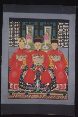 Ancêtres Chinois sur toile Dynastie Qing 3 personnes Ancêtres Chinois sur toile Dynastie Qing 3 personnes