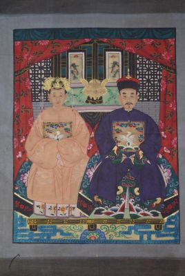 Ancêtres Chinois sur toile Dynastie Qing 2 personnes Ancêtres Chinois sur toile Dynastie Qing 2 personnes