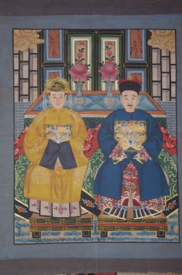 Ancêtres Chinois sur toile Dynastie Qing 2 personnes Ancêtres Chinois sur toile Dynastie Qing 2 personnes