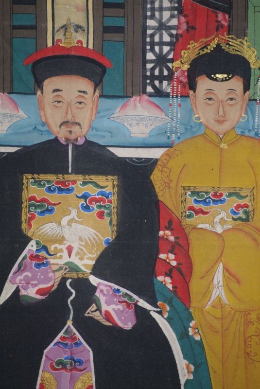 Ancêtres Chinois sur toile Dynastie Qing 3 personnes 4
