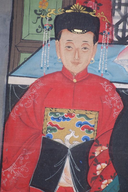 Ancêtres Chinois sur toile Dynastie Qing 3 personnes 5