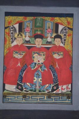 Ancêtres Chinois sur toile Dynastie Qing 3 personnes Ancêtres Chinois sur toile Dynastie Qing 3 personnes