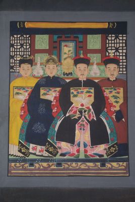 Ancêtres Chinois sur toile Dynastie Qing 4 personnes Ancêtres Chinois sur toile Dynastie Qing 4 personnes