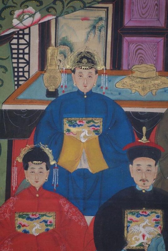 Ancêtres Chinois sur toile Dynastie Qing 5 personnes 3
