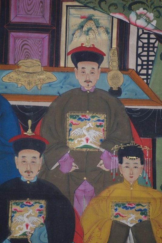 Ancêtres Chinois sur toile Dynastie Qing 5 personnes 4