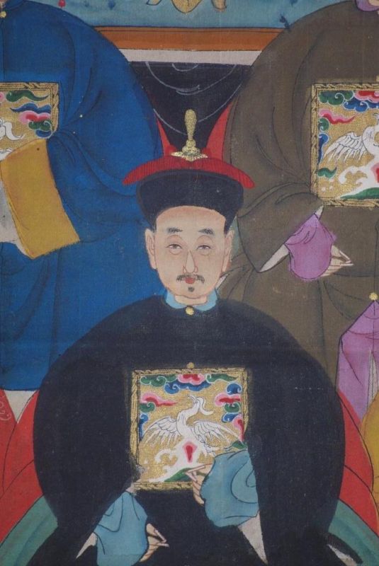 Ancêtres Chinois sur toile Dynastie Qing 5 personnes 5