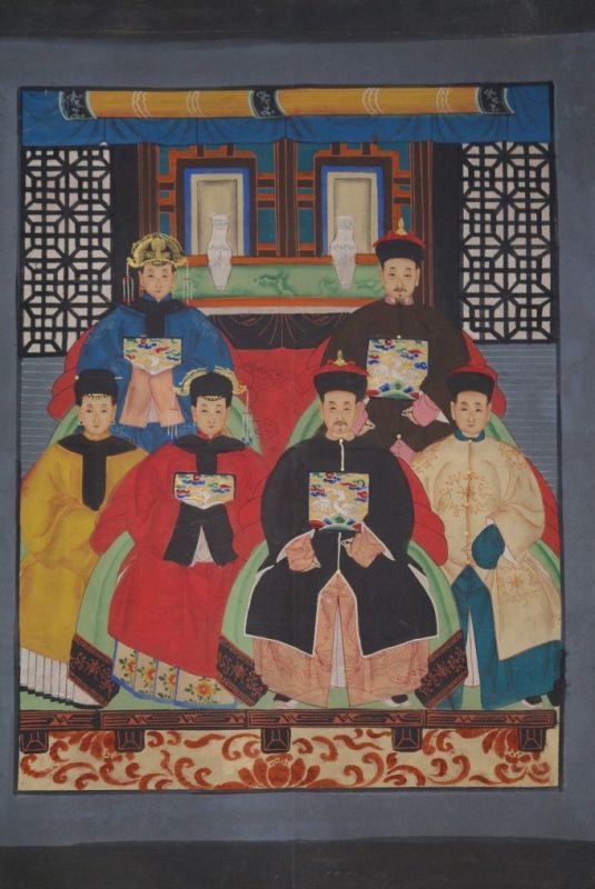Ancêtres Chinois sur toile Dynastie Qing 6 personnes