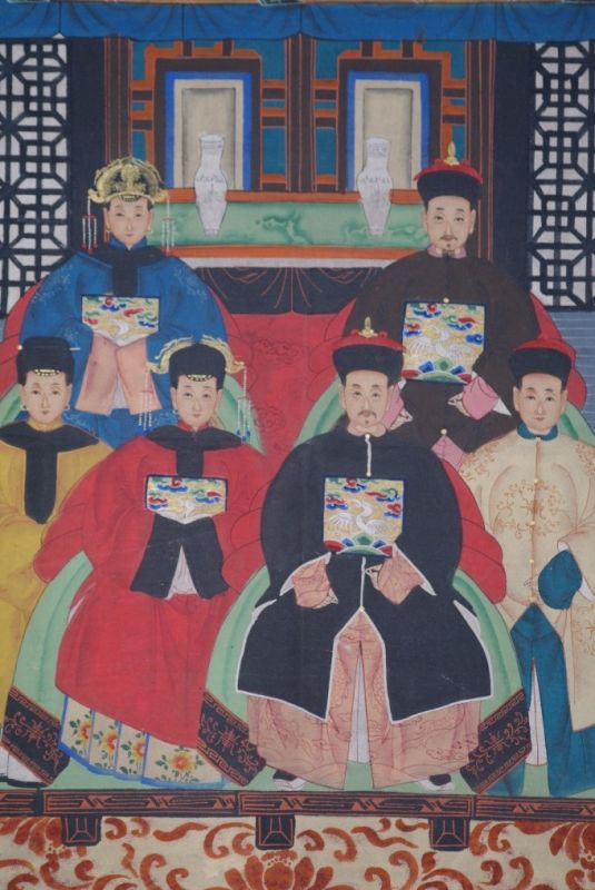 Ancêtres Chinois sur toile Dynastie Qing 6 personnes 2