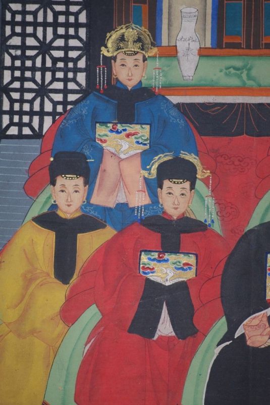 Ancêtres Chinois sur toile Dynastie Qing 6 personnes 3