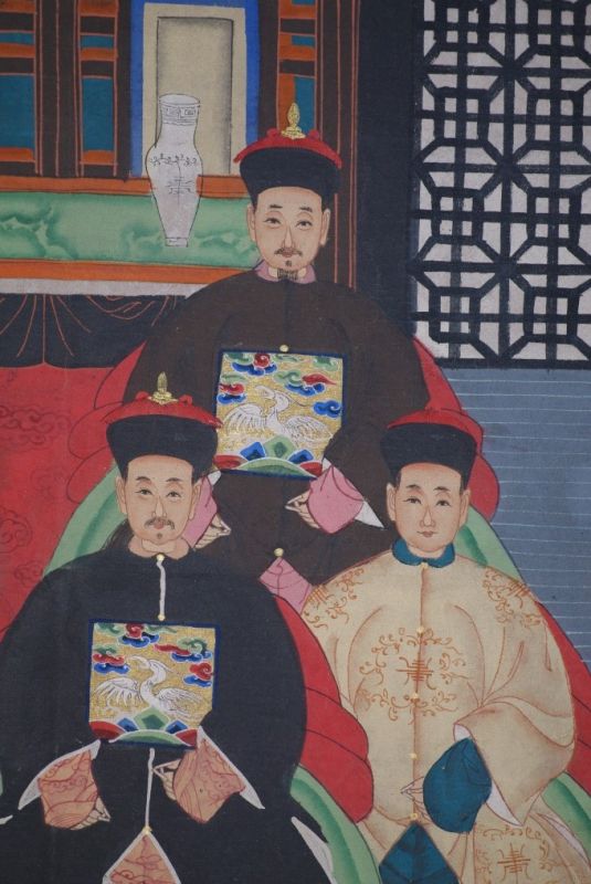 Ancêtres Chinois sur toile Dynastie Qing 6 personnes 4