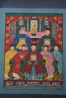 Ancêtres Chinois sur toile Dynastie Qing 7 personnes Ancêtres Chinois sur toile Dynastie Qing 7 personnes