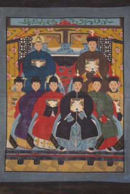 Ancêtres Chinois sur toile Dynastie Qing 8 personnes Ancêtres Chinois sur toile Dynastie Qing 8 personnes