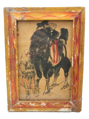 Ancien cadre chinois en Bois - Peinture - Le Chameau Ancien cadre chinois en Bois - Peinture - Le Chameau