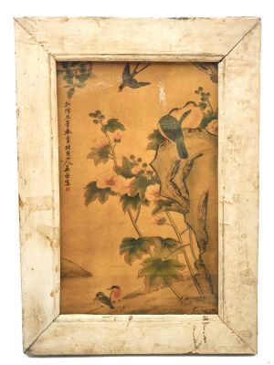 Ancien cadre chinois en Bois - Peinture - Les oiseaux