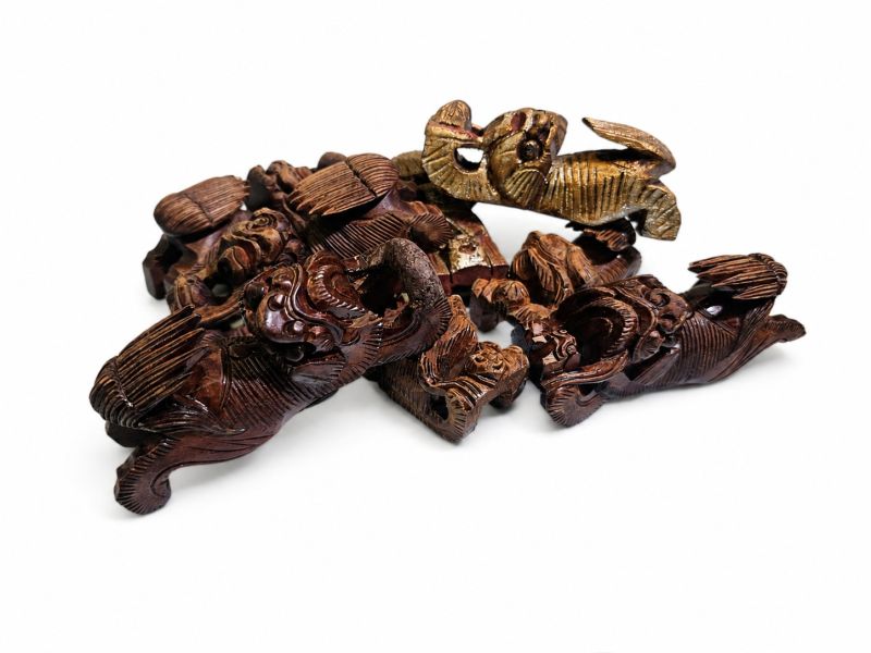 Ancien Chien de Fo Chinois en Bois Sculpté - Fin Dynastie Qing / Début XXe Siècle
