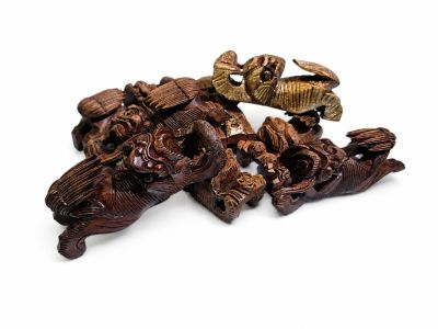 Ancien Chien de Fo Chinois en Bois Sculpté - Fin Dynastie Qing / Début XXe Siècle