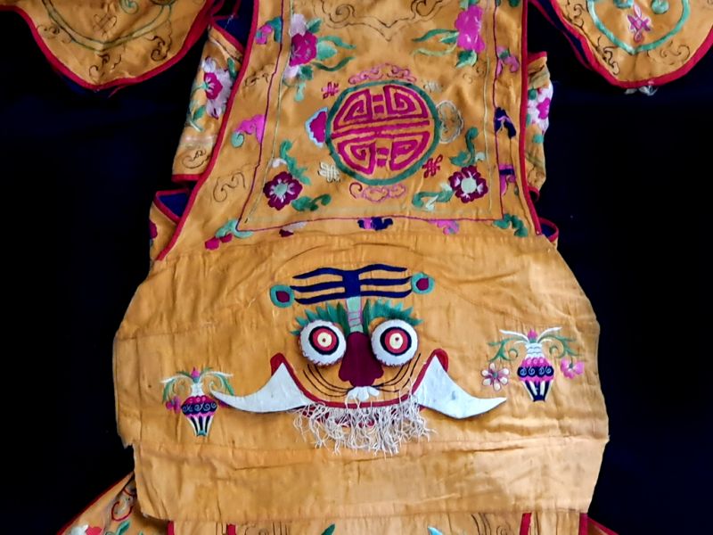 Ancien Costume de Théâtre Chinois Jaune - Dragon drôle 2
