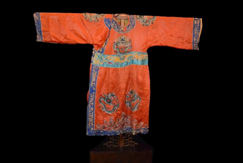 Ancien Costume de Théâtre Chinois Orange Dragon 1
