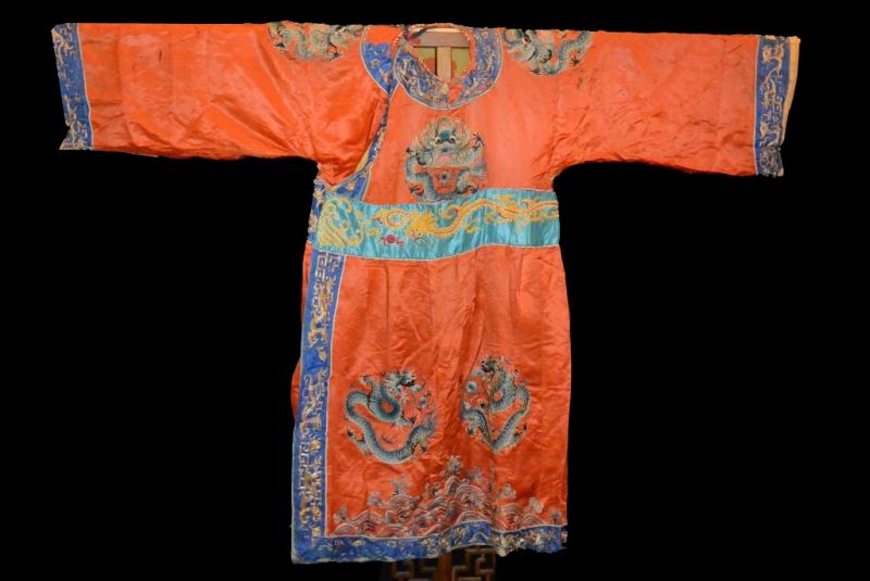 Ancien Costume de Théâtre Chinois Orange Dragon 2